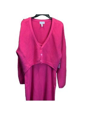 Sofia Knit Dress W/Cover Jacket, Plus SZ XXXL, NWT, Pink ribbed knit